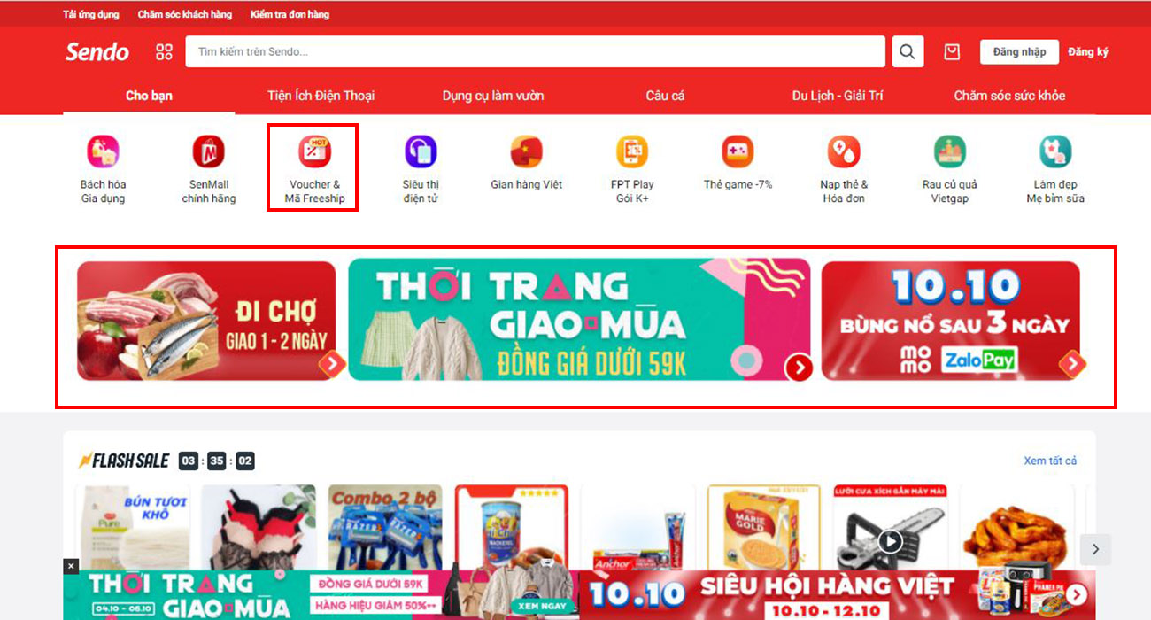 Săn mã giảm giá trên website Sendo.vn