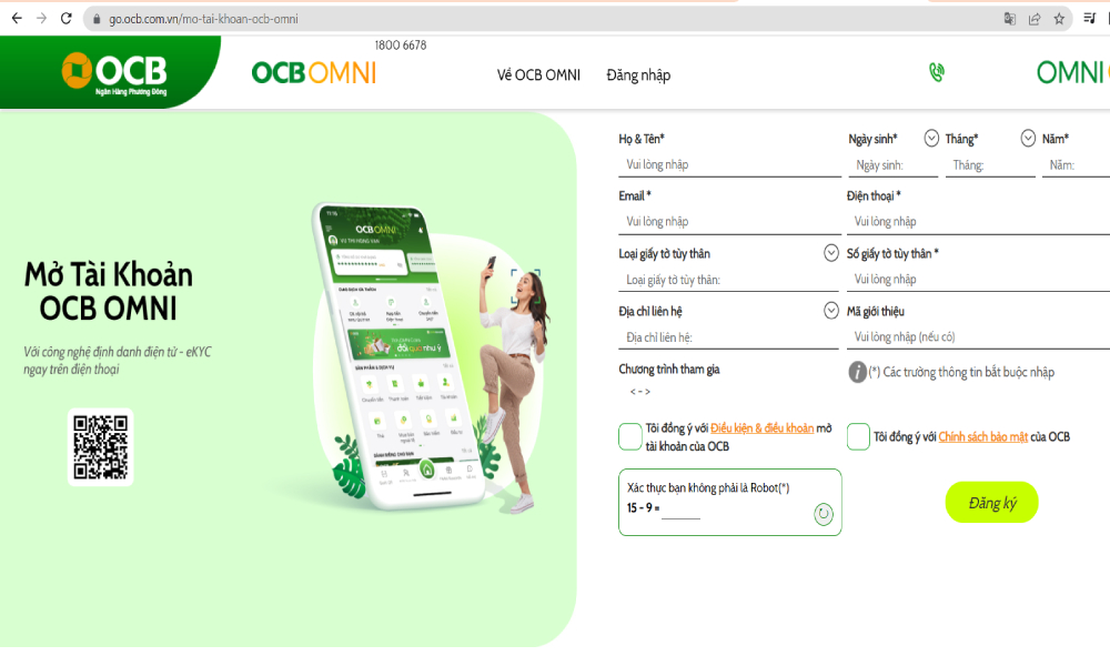Hướng dẫn mở tài khoản OCB OMNI online