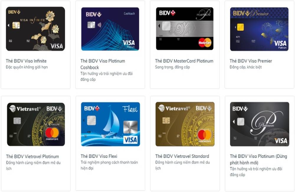 Các loại thẻ tín dụng BIDV