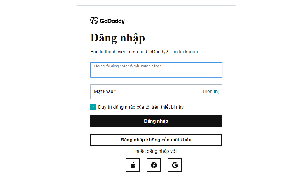 Nếu bạn đa có tài khoản GoDaddy hãy tiến hành đăng nhập