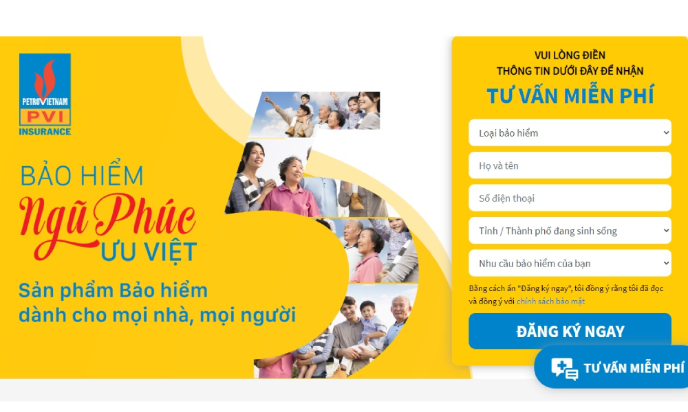 Giao diện đăng ký bảo hiểm Ngũ Phúc Ưu Việt