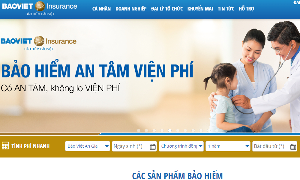 Giao diện của website Bảo Việt Online