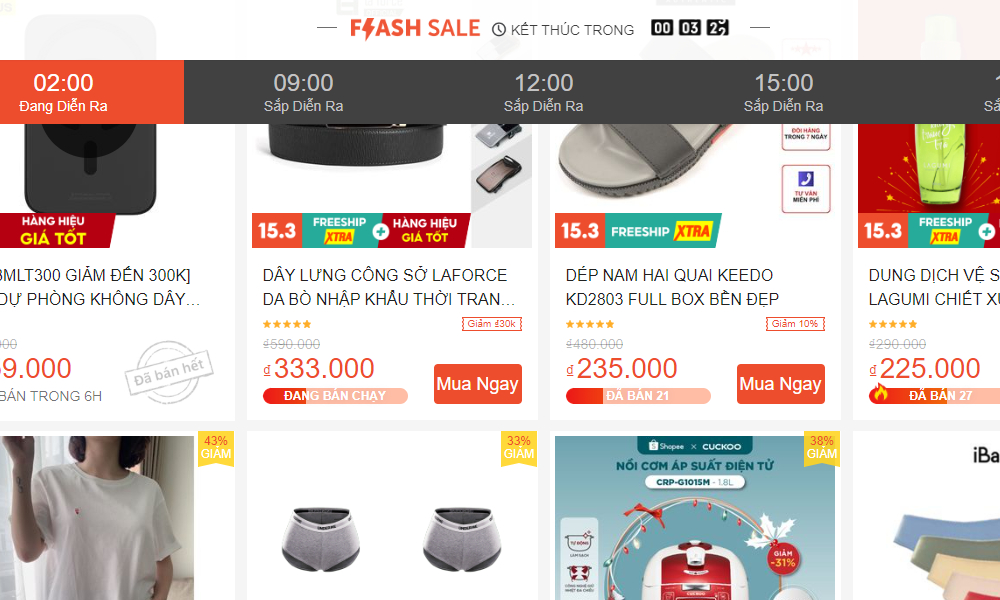 Chuyên mục Flash Sale trên Shopee bày bán nhiều loại sản phẩm